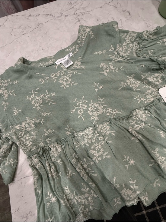 Altar'd State Tops - Altar'd State Sage Green Floral Ruffle Tunic